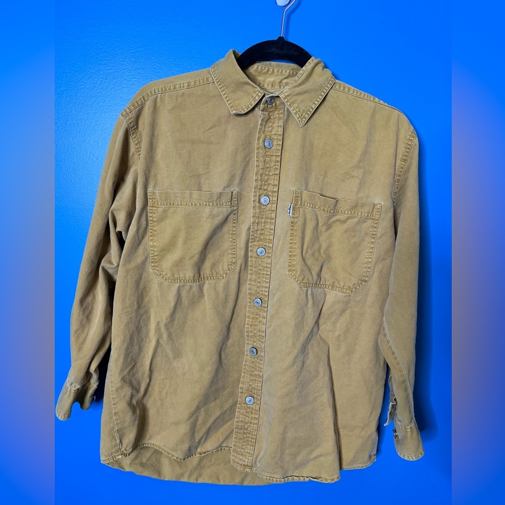 mustard yellow button down